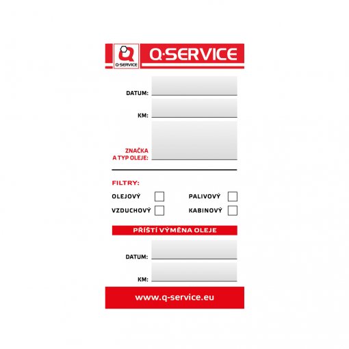 Štítok výmena oleja - servisná kontrola Q-service